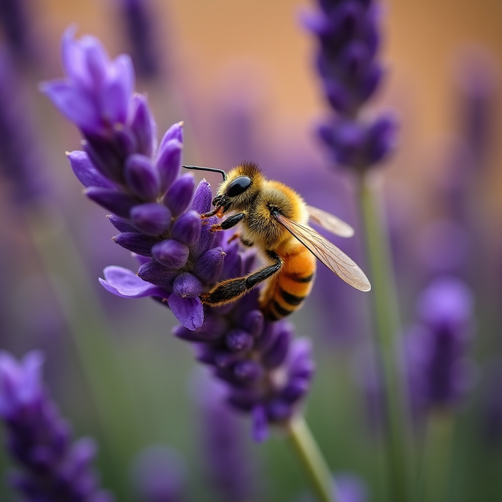 Ape raccoglie polline su fiore in giardino urbano con sfondo di edifici cittadini
